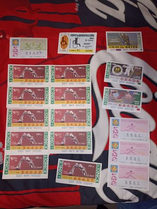 Cupones lotería de la ONCE 1993 1994 1995