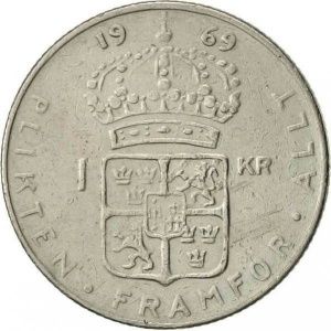 SVEZIA 1 CORONA 1969 "RE GUSTAVO V" ARGENTO GR 7 D