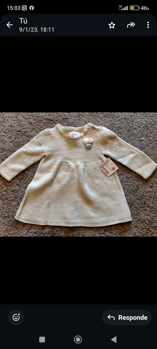 VESTIDO GRIS EN PLATA 2-3 MESES