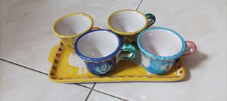 Set 4 tazzine+ vassoio in ceramica vietrese
