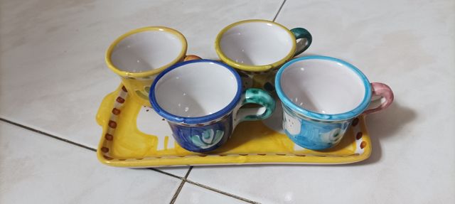 Set 4 tazzine+ vassoio in ceramica vietrese