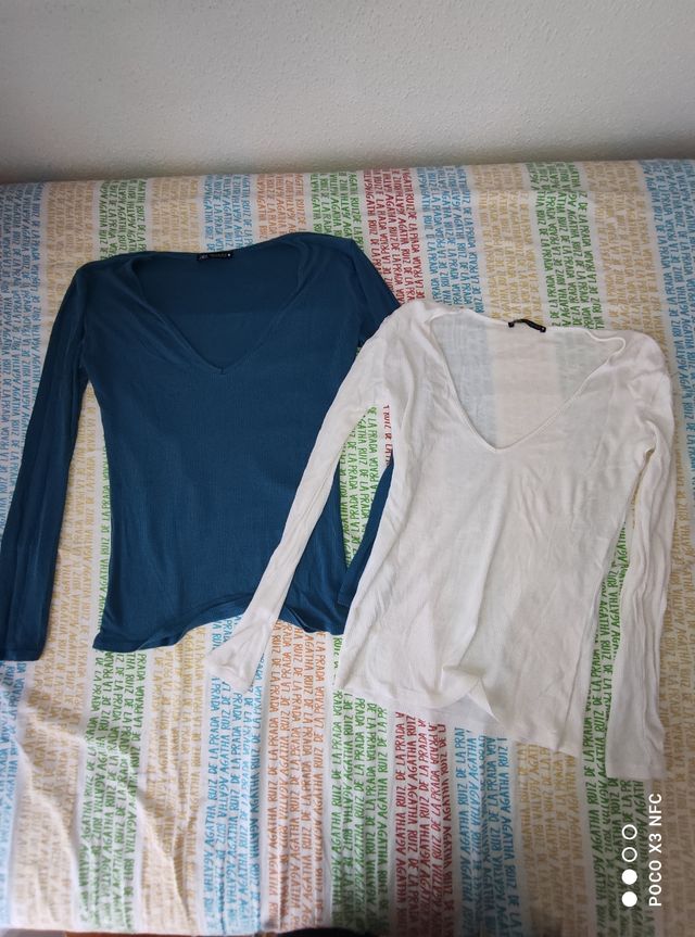 Camiseta zara manga larga escote pico