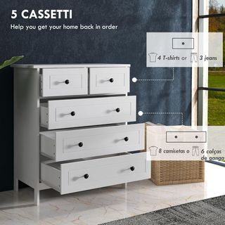 Cassettiera Camera da Letto, Cassettiera 5 Cassett
