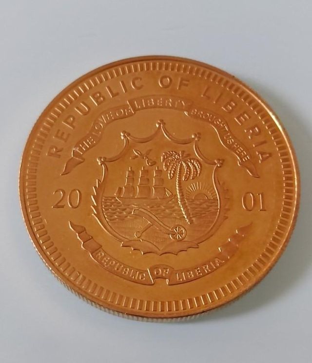5 ecu Liberia 2001. Oro, cobre y níquel