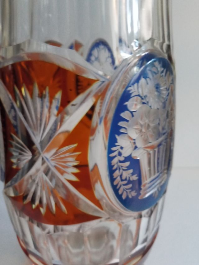 Jarrón Cristal Bohemia Antiguo Tricolor