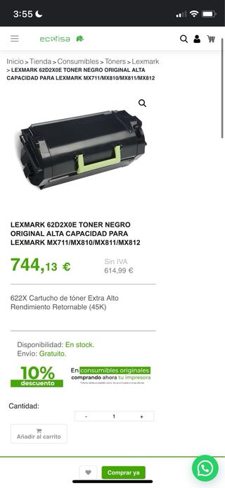 Lexmark 62D2X0E toner negro  tinta 