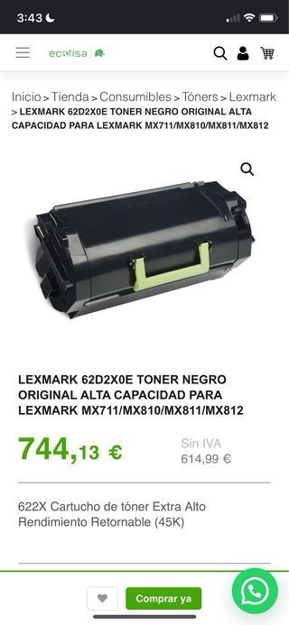 Lexmark 62D2X0E toner negro  tinta 