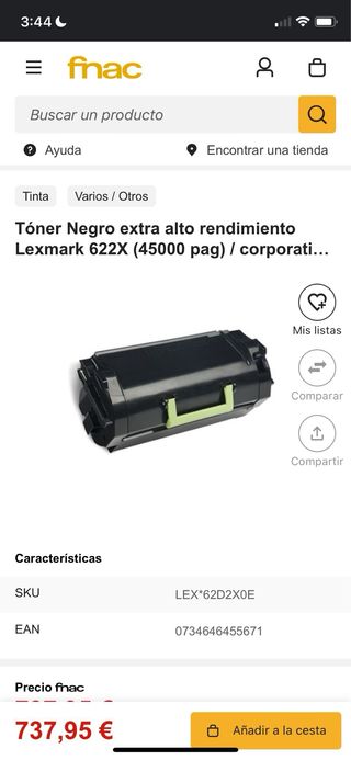 Lexmark 62D2X0E toner negro  tinta 