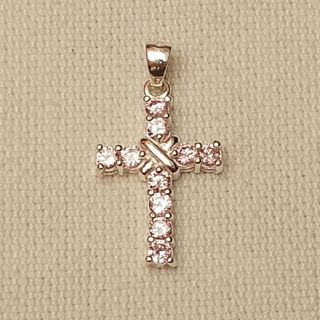 Colgante cruz de plata circonitas rosas 