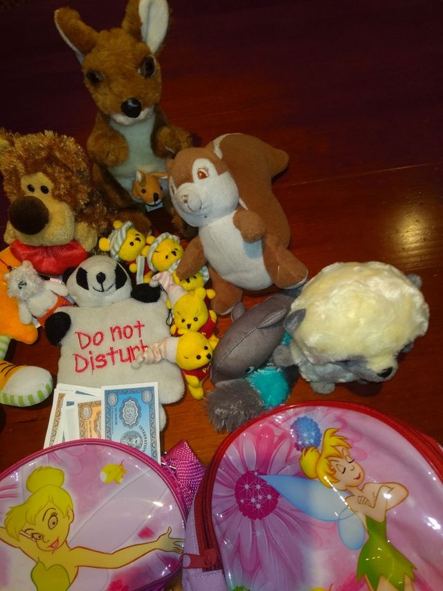 Lote peluches y cartera niña pequeña