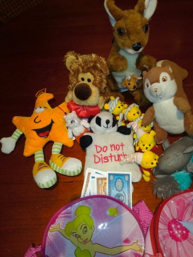 Lote peluches y cartera niña pequeña