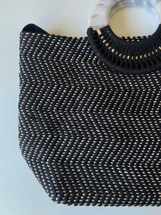 Bolso Tote de Mano con Asa de Mimbre y Deta