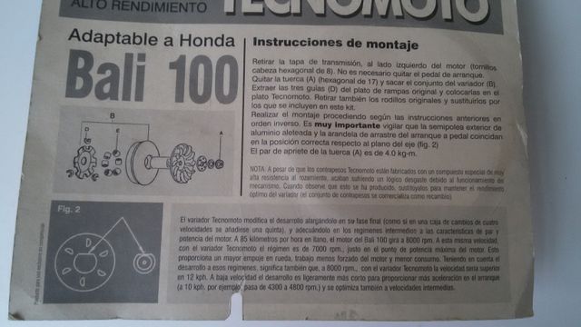 RAMPA DE VARIADOR TECNOMOTO PARA HONDA BALI 100