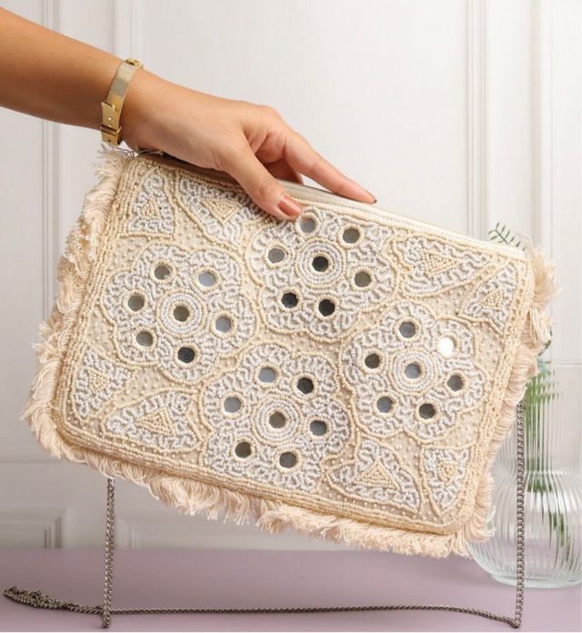Bolso Boho de Yute Natural con Espejos y Bordado