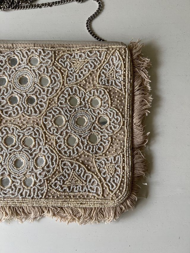 Bolso Boho de Yute Natural con Espejos y Bordado