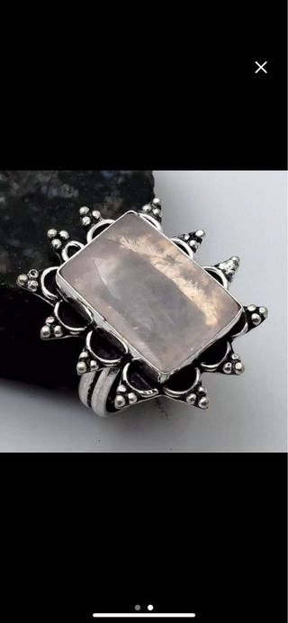 Original anillo Cuarzo rosa baño plata