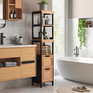 Colonna Bagno con 2 Cassetti e 3 Vani Aperti, Mobi