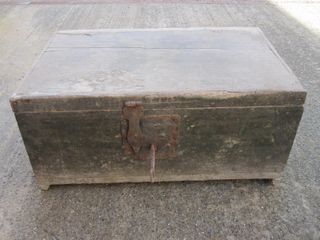 Antico baule legno cassa vintage cassapanca chiave