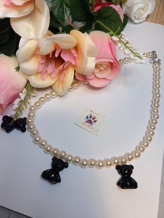 Collar de perlas ositos mini (negro)
