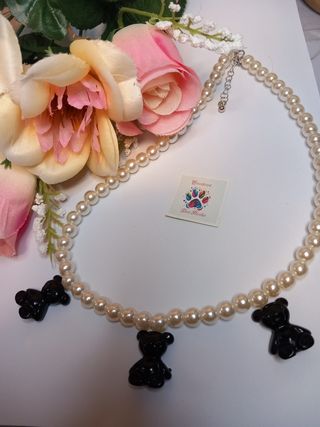 Collar de perlas ositos mini (negro)