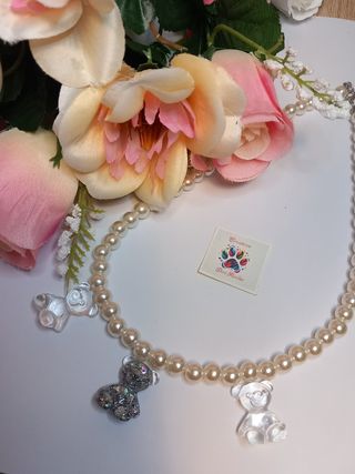 Collar de perlas ositos mini (plata)