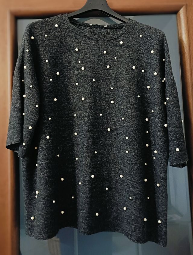 Maglia grigio melange con perline