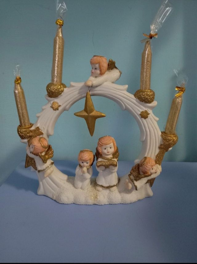 Porta candele angeli oro bianco glitter