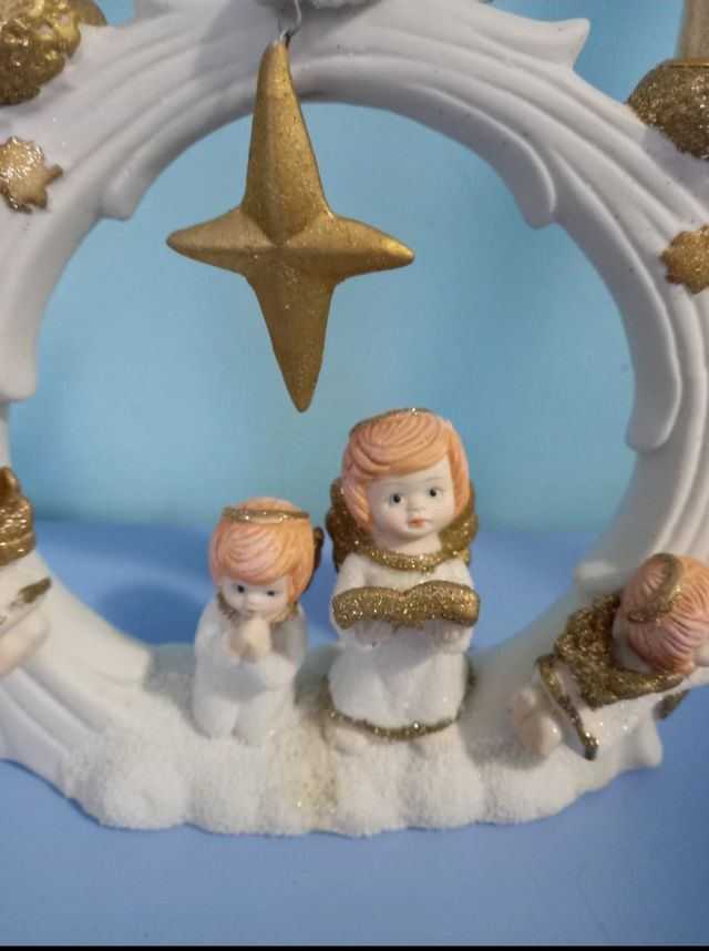 Porta candele angeli oro bianco glitter