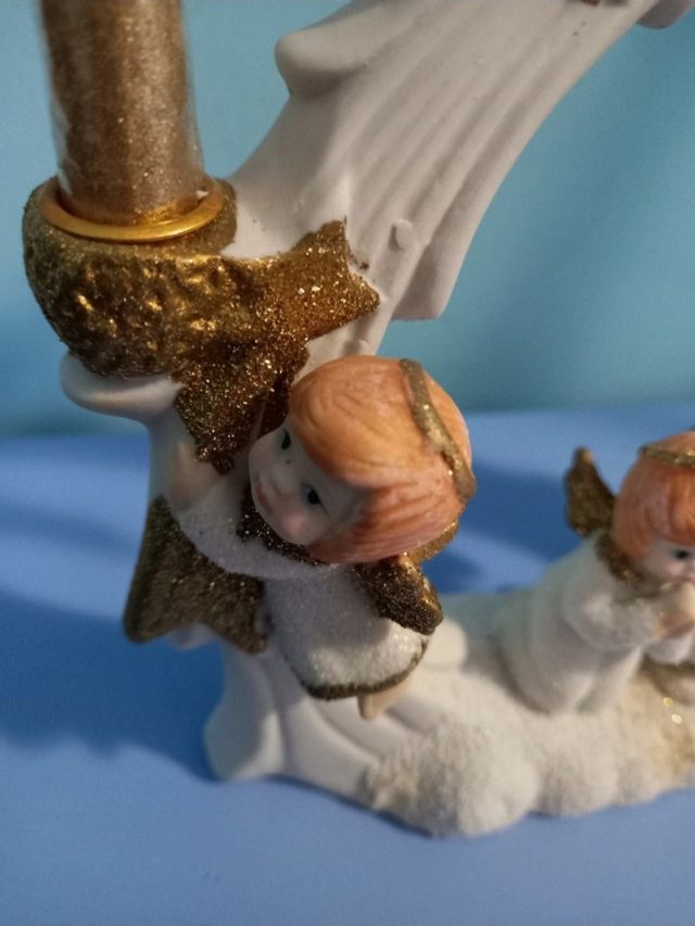 Porta candele angeli oro bianco glitter