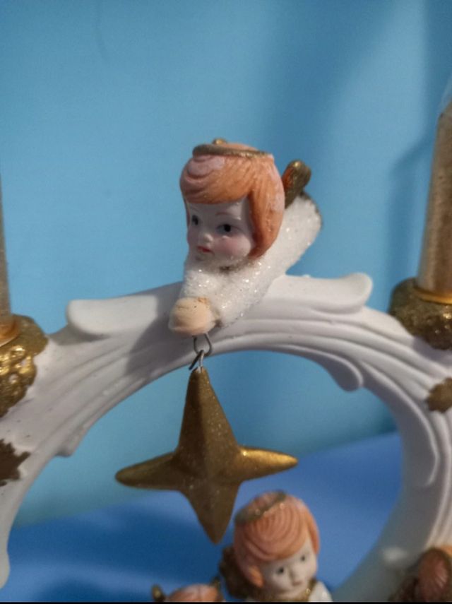 Porta candele angeli oro bianco glitter