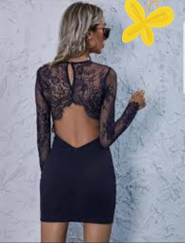 Vestido espalda abierta encaje corto elástico shei