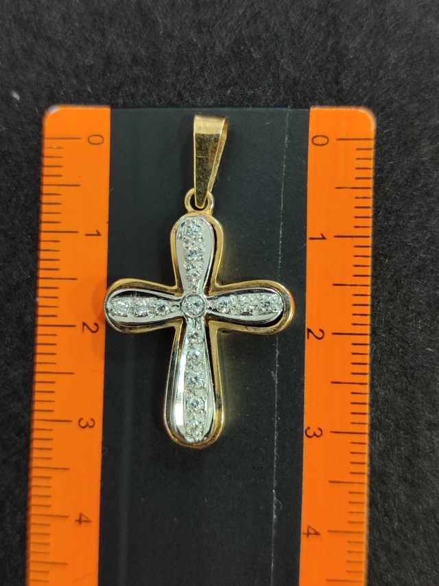 Colgante Cruz Bicolor de Oro 18k y Circonitas
