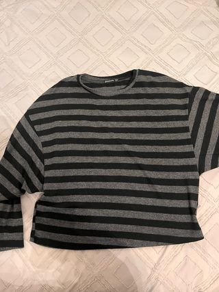 Jersey rayas gris negro Stradivarius