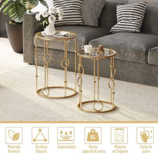 Set 2 Pezzi Tavolini da Caffè Design Elegante con