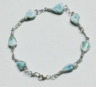 Pulsera con larimar de 7 mm en plata de ley 925
