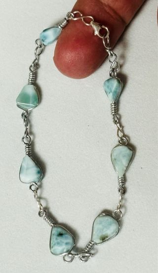 Pulsera con larimar de 7 mm en plata de ley 925