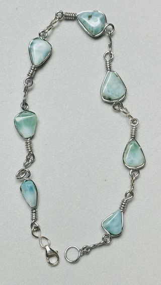 Pulsera con larimar de 7 mm en plata de ley 925