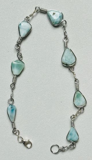 Pulsera con larimar de 7 mm en plata de ley 925