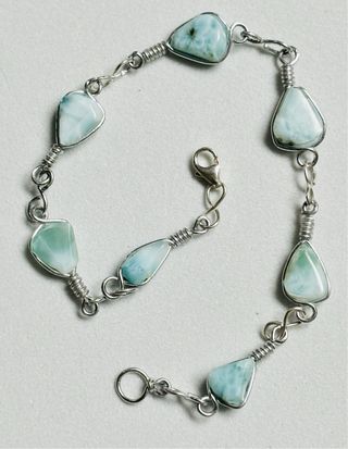 Pulsera con larimar de 7 mm en plata de ley 925