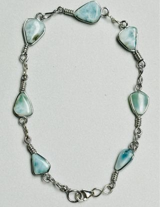 Pulsera con larimar de 7 mm en plata de ley 925