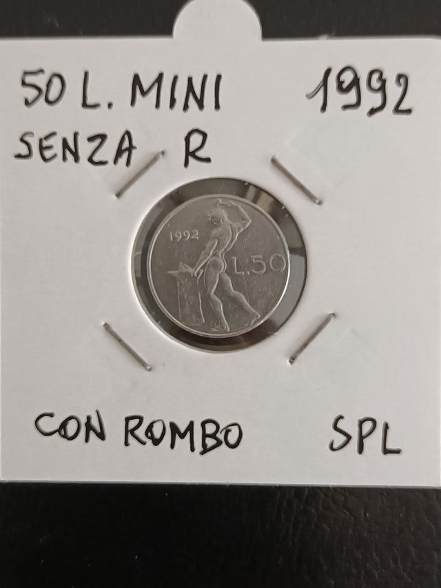 50 L. MINI 1992 REPUBBLICA SEGNO ZECCA "R" ASSENTE