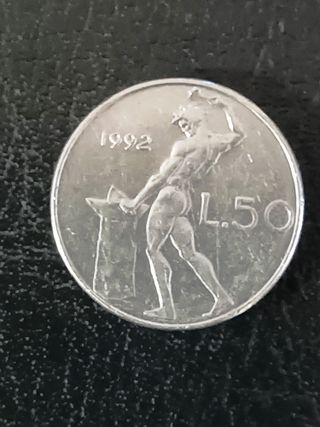 50 L. MINI 1992 REPUBBLICA SEGNO ZECCA "R" ASSENTE