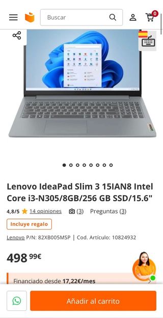 Portátil IdeaPad Slim 3 256GB 15.6 FHD Nuevo
