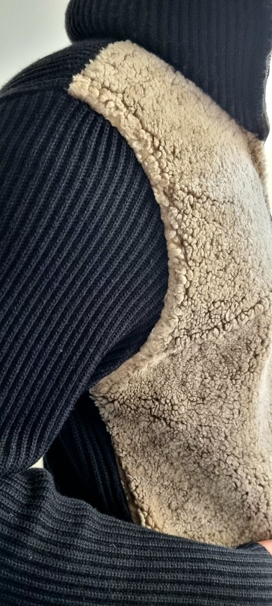 Cardigan lana e pelle