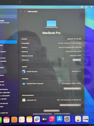  Macbook Pro 15 2018 i7 16GB 