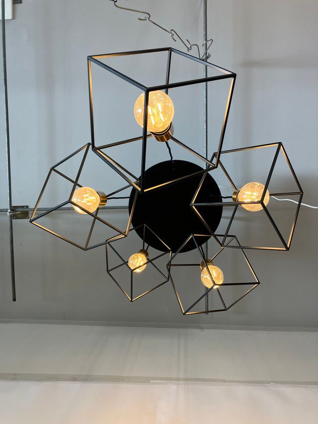 Lampadario cubi metallo nero/ottone
