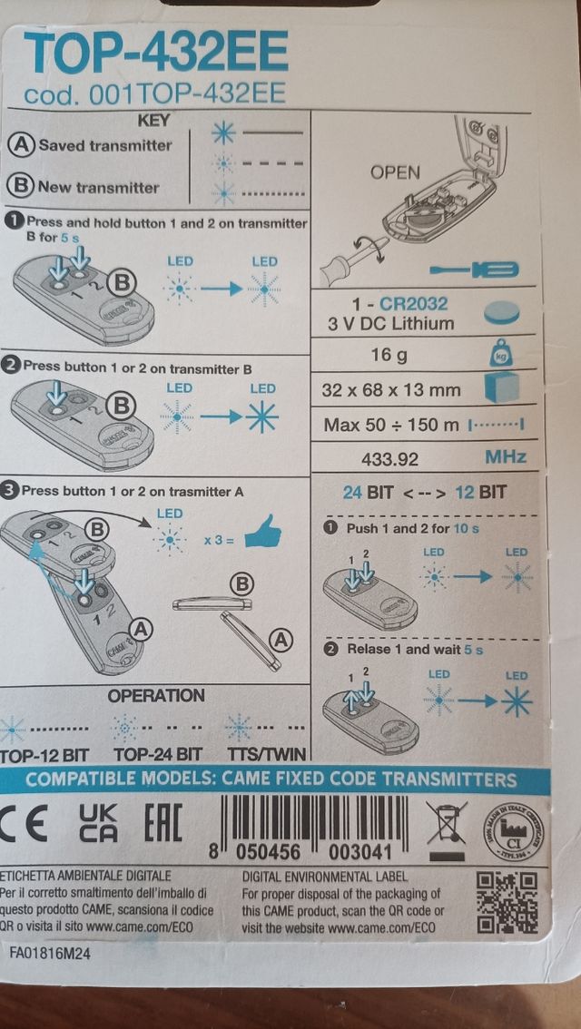 Mando a distancia multiusuario de dos canales .