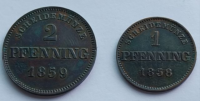 2 Monedas , Peniques Gulden 1858/59.S/C.UNC.