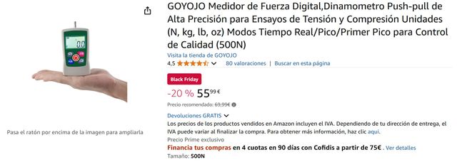 Medidor de Fuerza Digital 500 N