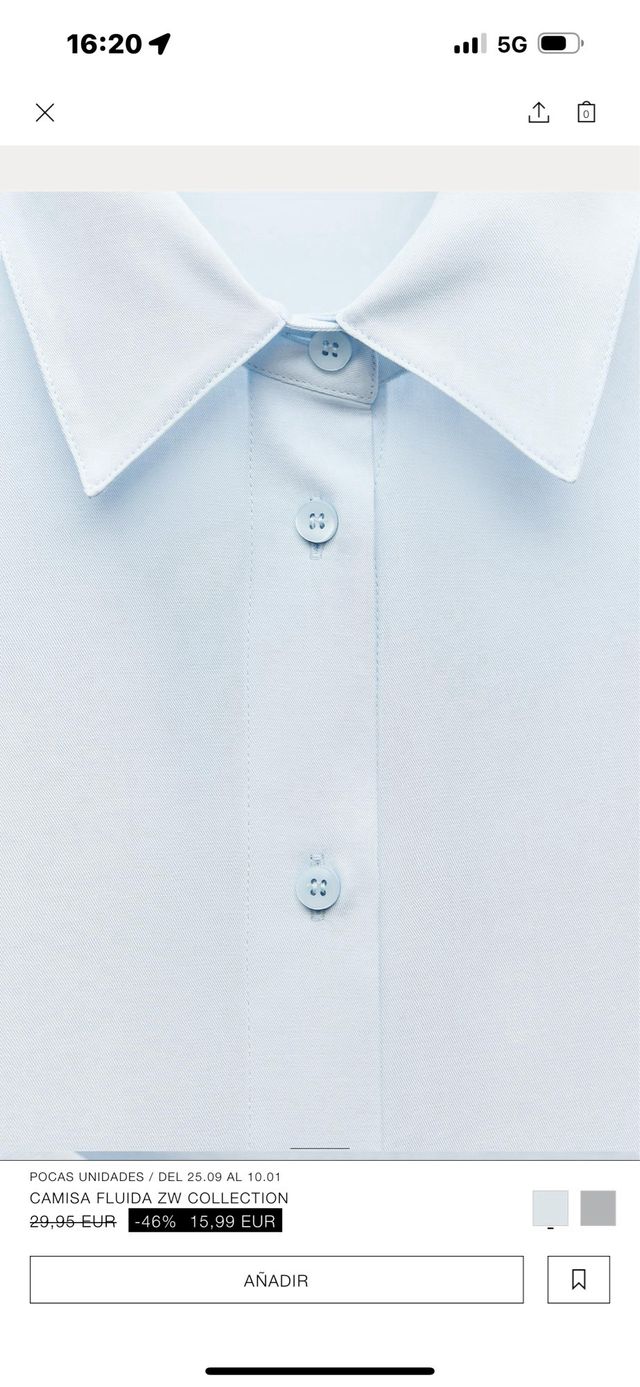 Camisa fluida Zara azul claro con etiqueta aun